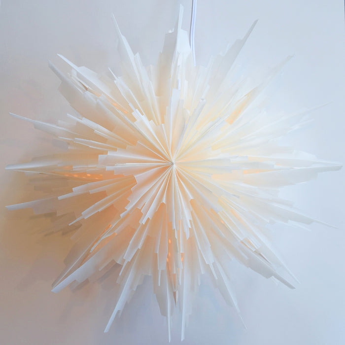 24" White Hiemal Snowflake Star Lantern Pizzelle Design