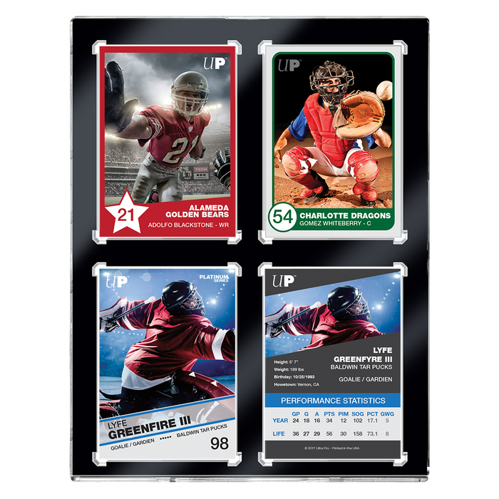 4-Card Wall Mount Display Case for 35pt Trading Cards (UV ONE-TOUCH Magnetic Holder) - Display Geek, Inc.