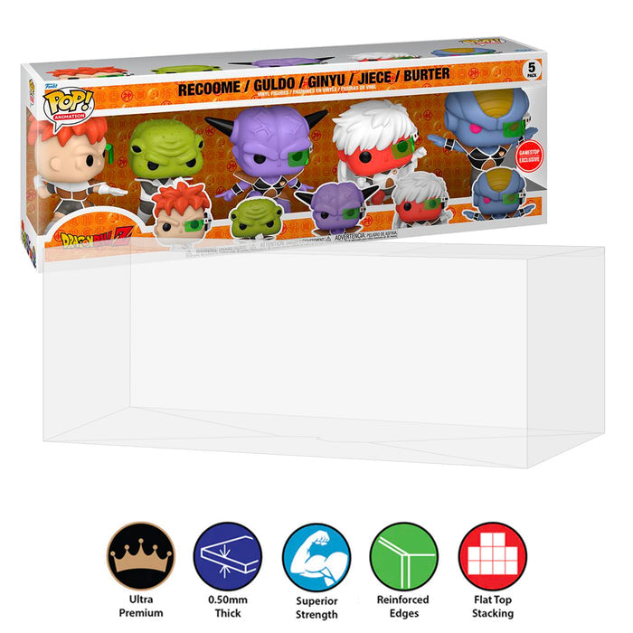 dragon ball z ginyu force recoome guldo jeice burter gamestop 5 pack best funko pop protectors thick strong uv scratch flat top stack vinyl display geek plastic shield vaulted eco armor fits collect protect display case kollector protector