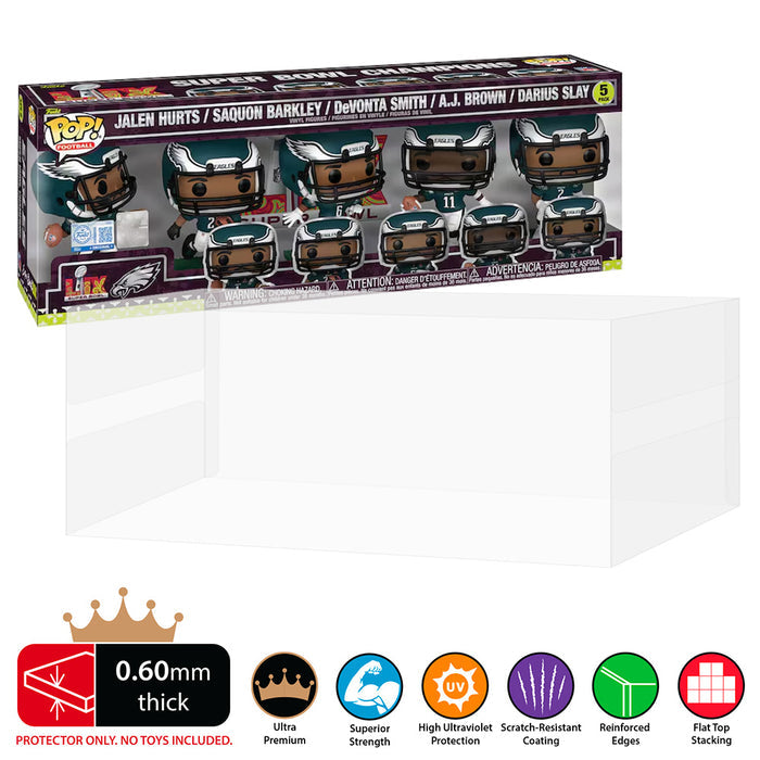 0.60mm Pop Protector for Funko Pop 5 Pack Philadelphia Eagles 2025 Super Bowl LIX Champions - Jalen Hurts, Saquon Barkley, DeVonta Smith, A.J. Brown & Darius Slay Inner Box