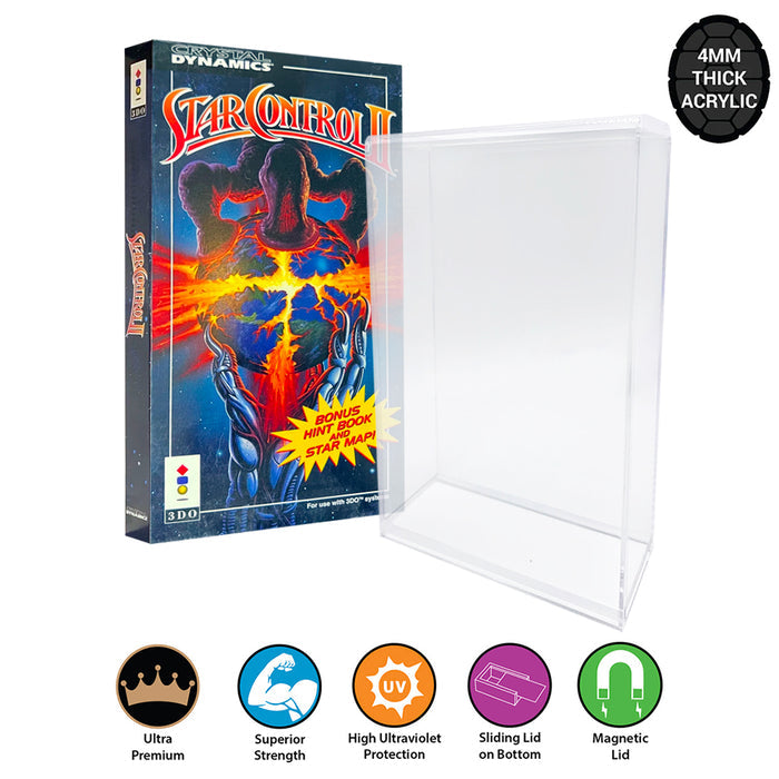 Acrylic Case for 3DO INTERACTIVE MULTIPLAYER LONG Video Game Box 4mm thick, UV & Slide Bottom on The Pop Protector Guide by Display Geek