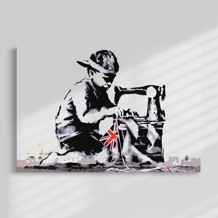 Banksy Boy Sawing UK Flag Painting by Blue Surf Art