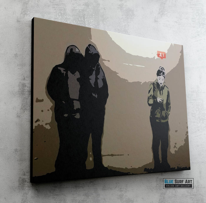 Banksy Followers, Banksy Street Art Painting, Oil on Canvas