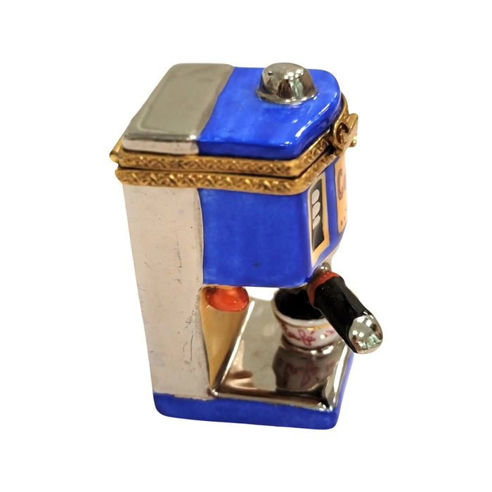 Blue Espresso Machine porcelain box from Limoges, alternate view
