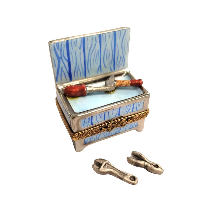 Hand-painted Blue Tool Bench Limoges box, additional photo