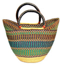 Bolga Tote, Mixed Colors with Leather Handle - 18-inch - TheHomeToGo
