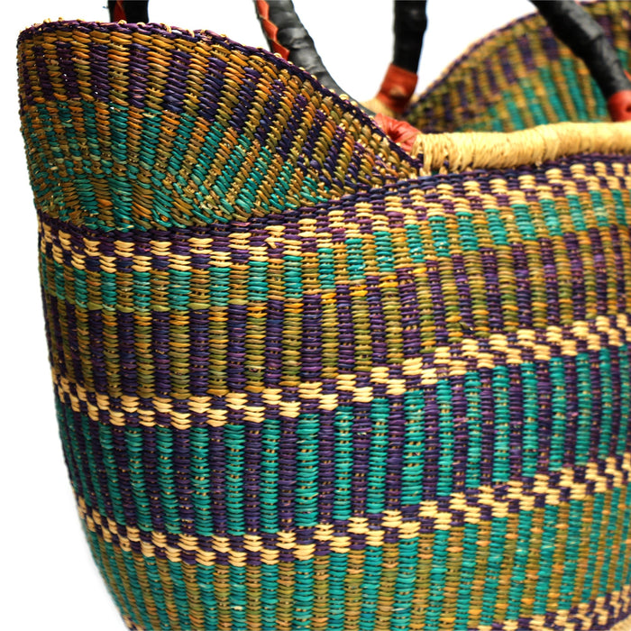 Bolga Tote, Mixed Colors with Leather Handle - 18-inch - TheHomeToGo