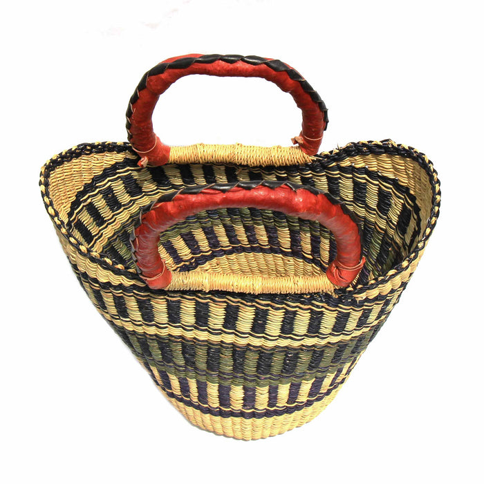 Bolga Tote, Neutrals with Leather Handle - 14-inch - TheHomeToGo