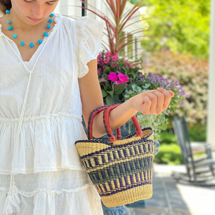 Bolga Tote, Neutrals with Leather Handle - 14-inch - TheHomeToGo