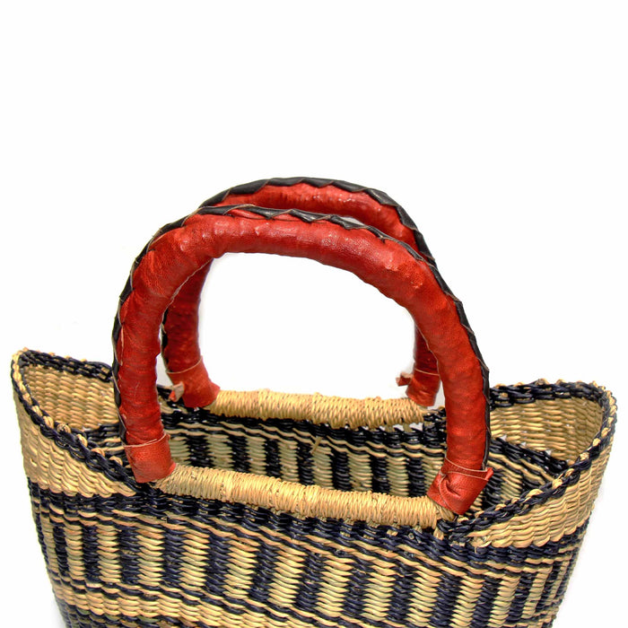 Bolga Tote, Neutrals with Leather Handle - 14-inch - TheHomeToGo