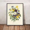 A framed image of Bouquet of Pansies (Plate 67) by Pierre Joseph Redouté, 1827