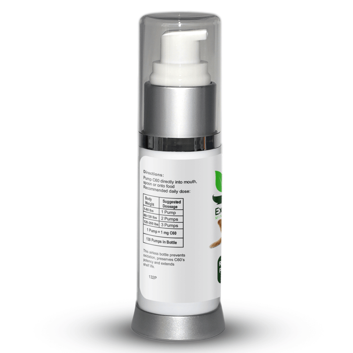 Carbon 60 for Pets bottle, Free Radical Scavenging Supplement for pet rejuvenation.