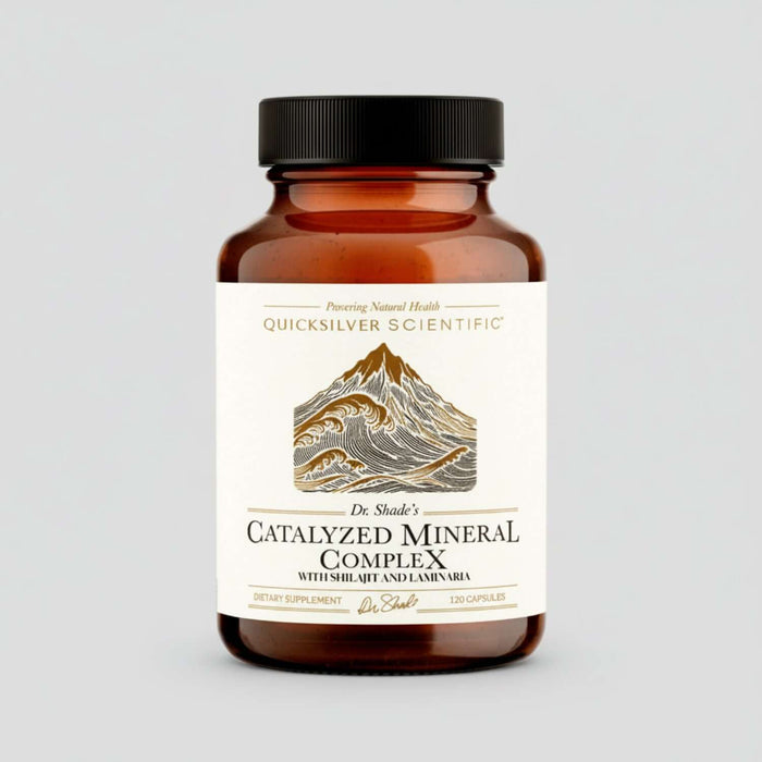 Catalyzed Mineral Complex with Bioavailable Trace Elements in a brown bottle by Quicksilver Scientific.