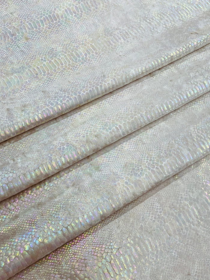 Champagne Iridescent Illusion Anaconda Foil Printed On Stretch Velvet - Sold By The Yard
