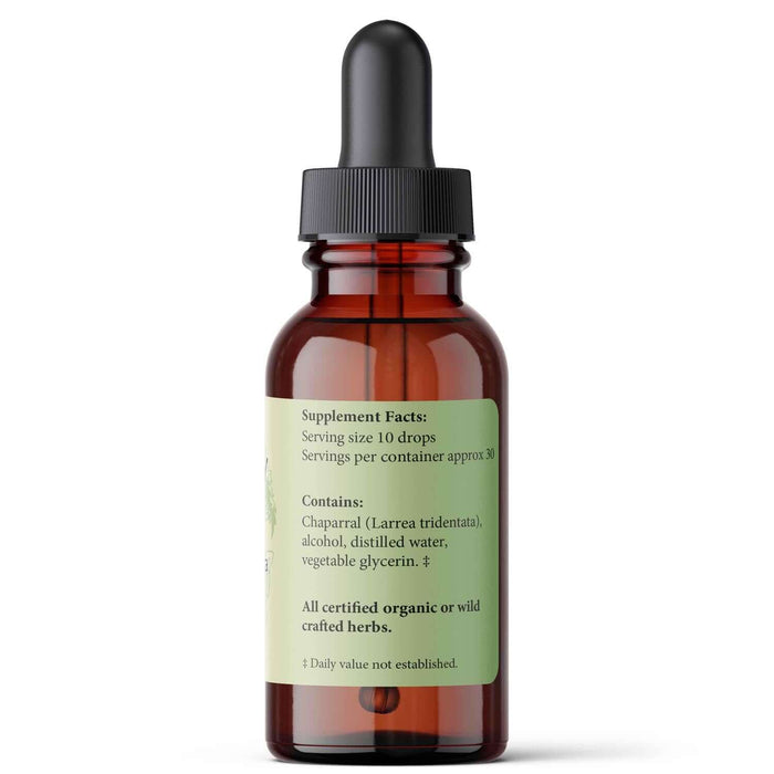 Chaparral - Botanical Matrix for Free Radical Protection liquid extract with supplement facts and ingredients.