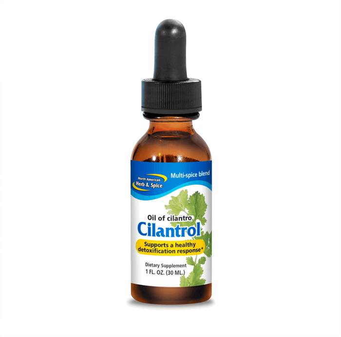 Bottle of Cilantrol - Mountain Grown Cilantro Oil for detoxification support, 1 oz (30 mL) dietary supplement.