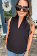 Classic V-Neck Poplin Tank - Black