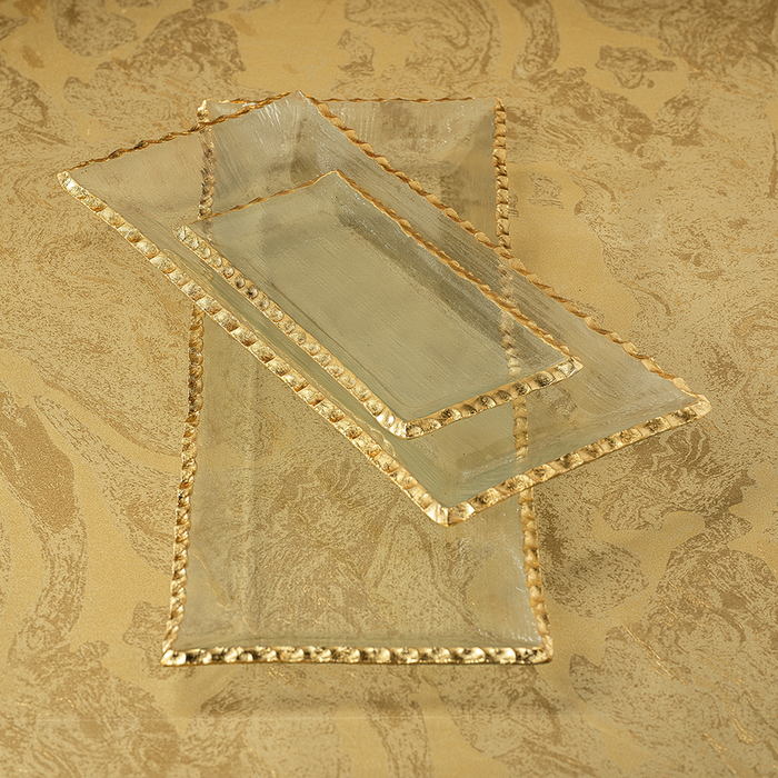 Clear Textured Rectangular Tray w/Jagged Gold Rim - Trays by Carlyle Avenue