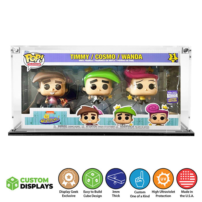 3 PACK FAIRLY ODDPARENTS - 3mm thick Custom Acrylic Display Case for Funko Pop Grail Boxes (6.5h x 12.5w x 3.5d) by Display Geek Flying Box 3mm thick dust and dirt protection