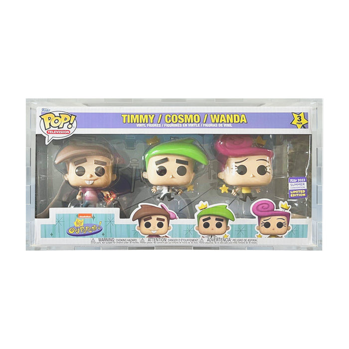 Custom Acrylic Hard Case for 3 PACK FAIRLY ODDPARENTS Funko Pop Grail Boxes (4.5mm thick) Fits 6.5h x 12.5w x 3.5d