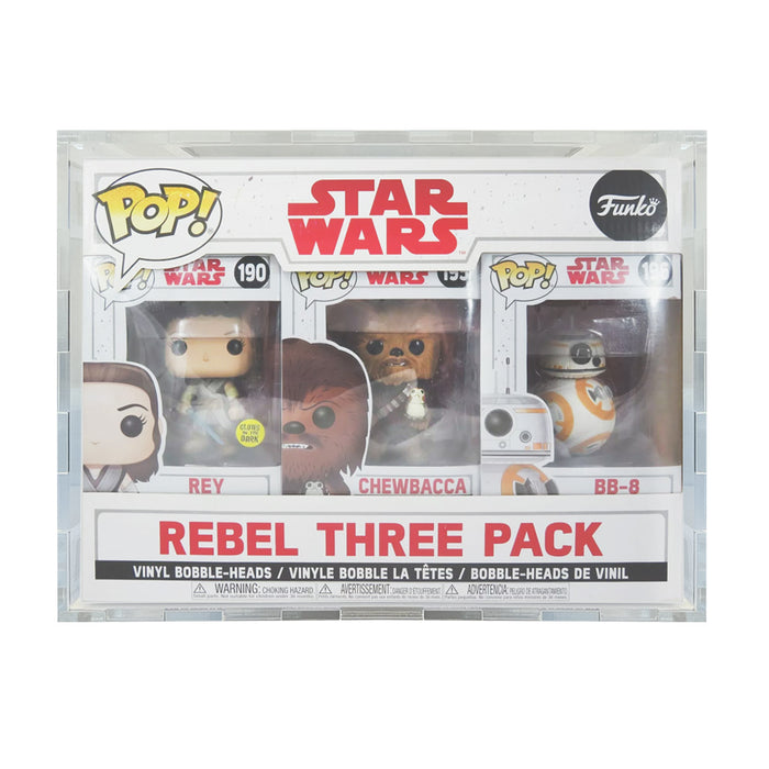 Custom Acrylic Hard Case for 3 PACK REBEL THREE PACK Funko Pop Grail Boxes (4.5mm thick) Fits 10.5h x 13.75w x 4d