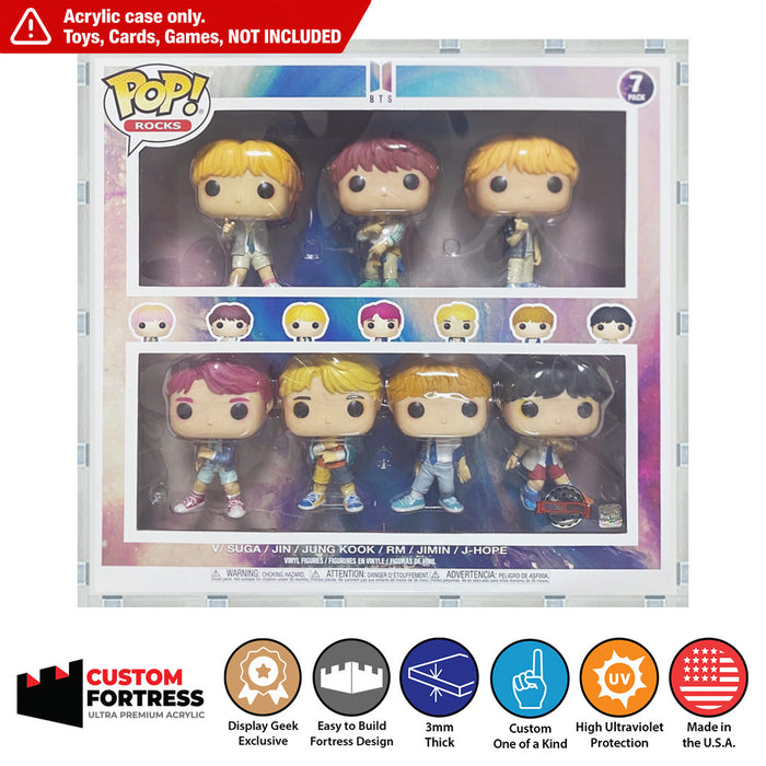 Custom Acrylic Hard Case for 7 PACK BTS TALL Funko Pop Grail Boxes (3mm thick, UV Resistant) Fits 12.5h x 13w x 3d