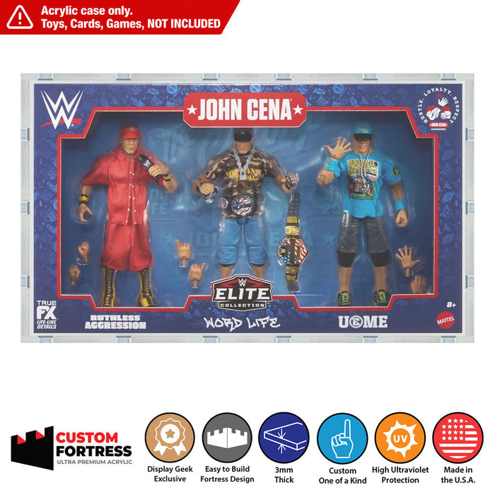 Custom Acrylic Hard Case for JOHN CENA ELITE 3 PACK Mattel Box (3mm thick, UV Resistant) Fits 9h x 15w x 2.75d