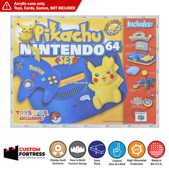 Custom Acrylic Hard Case for PIKACHU NINTENDO 64 SET Video Game Console (3mm thick, UV Resistant) Fits 13h x 16w x 4.6d
