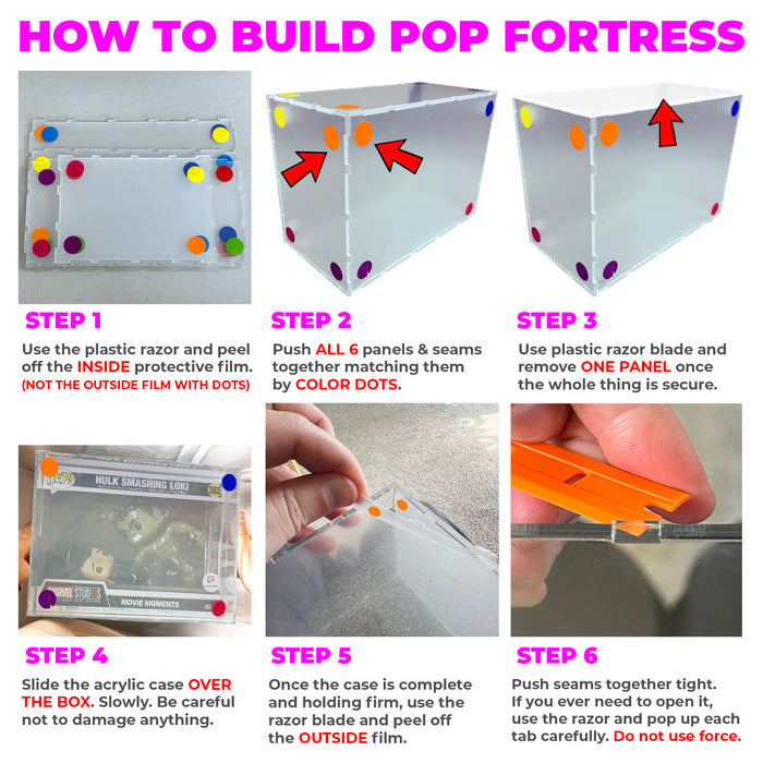 Instructions How to Build Pop Fortress - 3.0mm thick UV resistant Pop Fortress Custom Acrylic Hard Case Armor for Funko Pop Grail Boxes Exclusive to Display Geek on The Protector Guide App