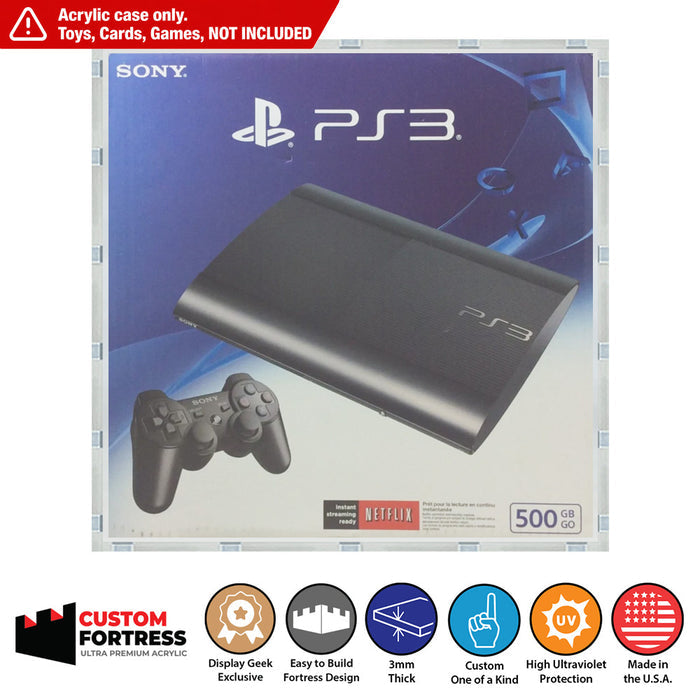 Custom Acrylic Hard Case for PS3 CONSOLE Video Game Console (3mm thick, UV Resistant) Fits 13.25h x 13.25w x 4.4d