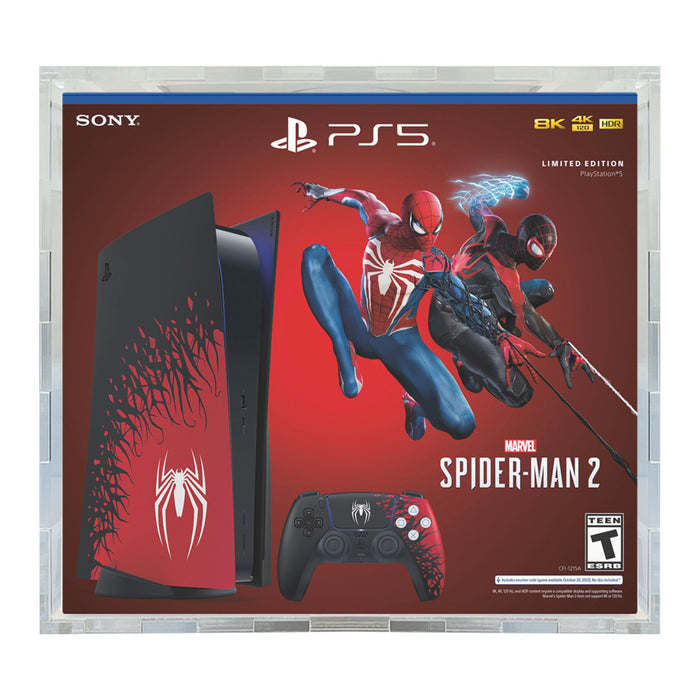 Custom Acrylic Hard Case for PS5 CONSOLE SPIDER-MAN 2 Video Game Boxes (4.5mm thick) Fits 16.75h x 18.5w x 6.75d
