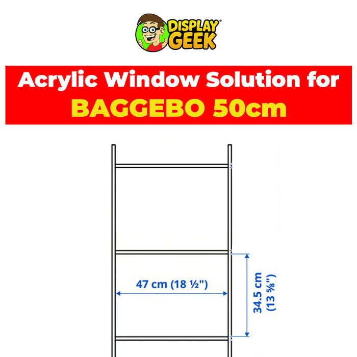 Custom Acrylic Solution for IKEA® BAGGEBO 50cm wide Bookcase (3mm thick, UV Resistant) 46cm inside