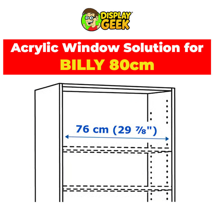 Custom Acrylic Solution for IKEA® BILLY STANDARD 80cm wide Bookcase (3mm thick, UV Resistant) 2 per row