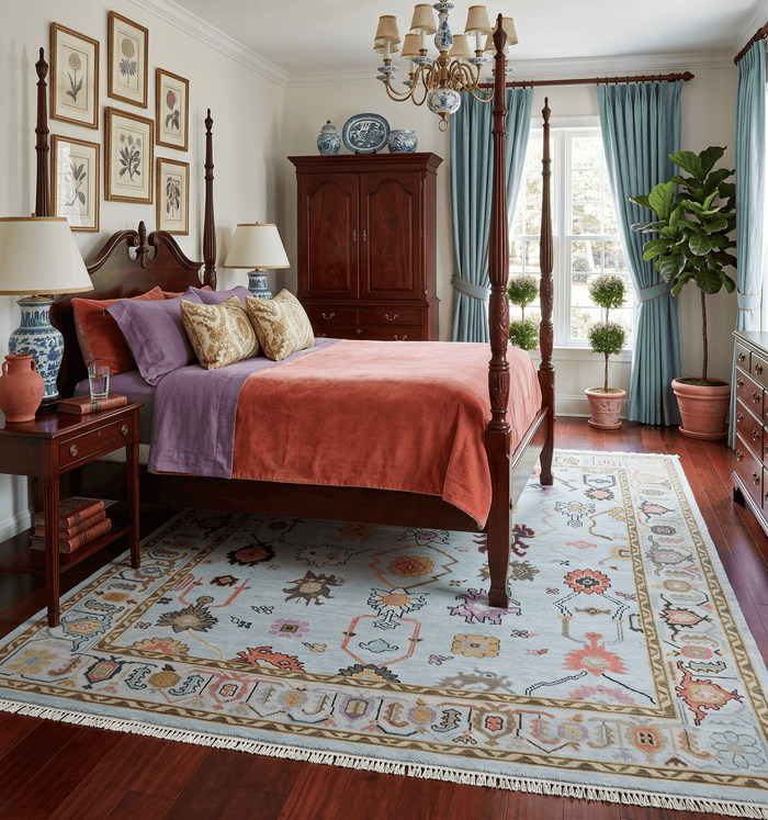 Custom Made Aqua and Green Hand knotted Traditional Oushak wool area Rug - The Rug Decor
