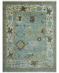 Custom Made Traditional Oushak Design Blue Hand Knotted Wool Area Rug - The Rug Decor