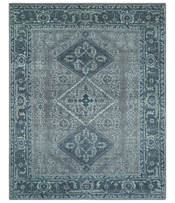 Custom Made Traditional Turkish Design Gray Hand Knotted Wool Area Rug - The Rug Decor