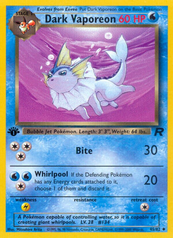 Dark Vaporeon 1st EDITION Team Rocket #45/82 Pokemon Trading Card