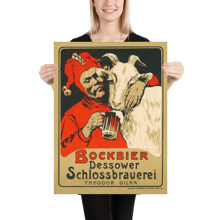 Dessower Schlossbrauerei Vintage Bock Beer Poster by Hans Lindenstaedt, 1898