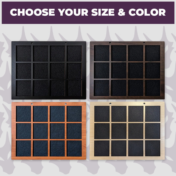 Enamel Pin Display (2" wide x 2" high Slots) Fits Standard Pins by Dragon Woodshop in partnership with Display Geek