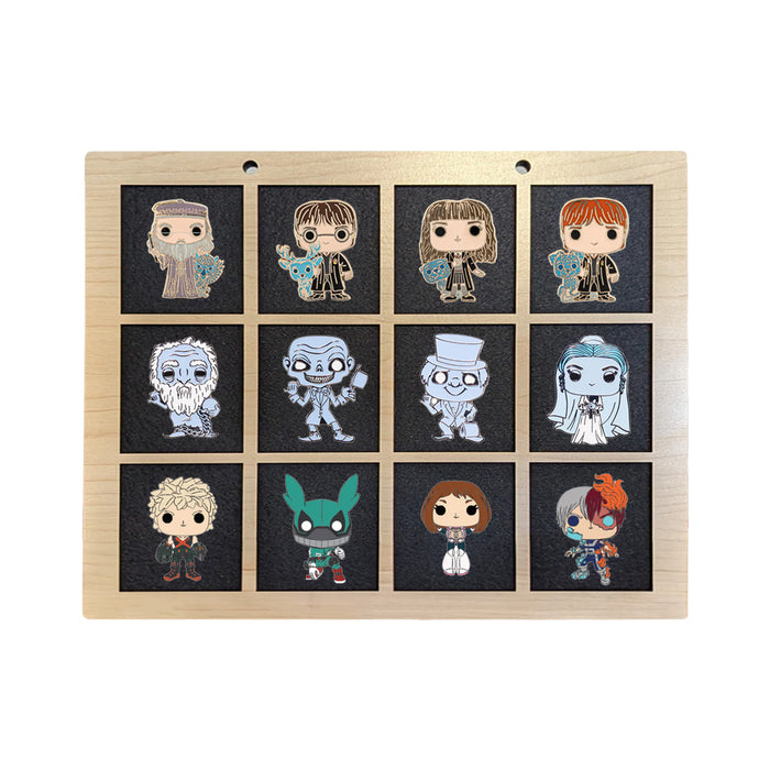 Enamel Pin Display (2" wide x 2" high Slots) Fits Standard Pins by Dragon Woodshop in partnership with Display Geek