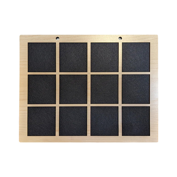 Enamel Pin Display (2" wide x 2" high Slots) Fits Standard Pins by Dragon Woodshop in partnership with Display Geek