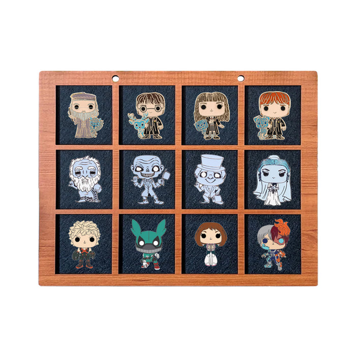 Enamel Pin Display (2" wide x 2" high Slots) Fits Standard Pins by Dragon Woodshop in partnership with Display Geek