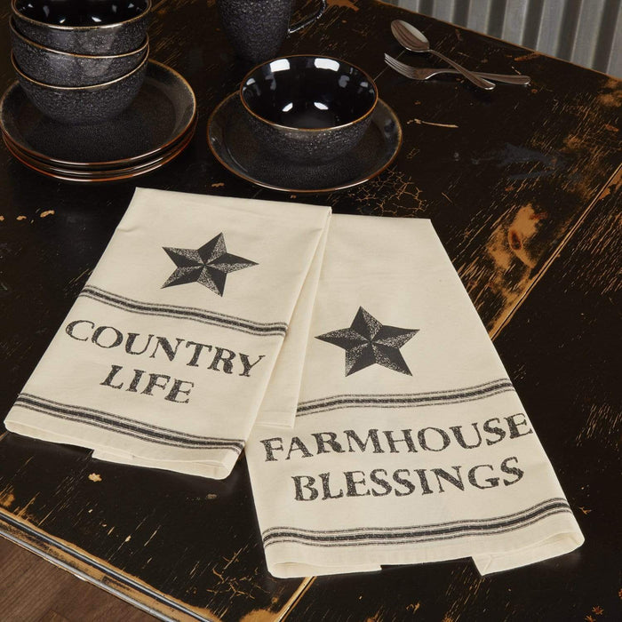 Farmhouse Star Country Life Muslin Unbleached Natural Tea Towel Set of 2 19x28 - The Village Country Store