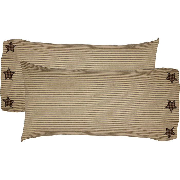 Farmhouse Star King Pillow Case w/Applique Star Set of 2 21x40 - The Village Country Store