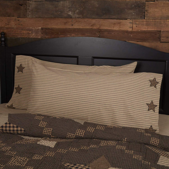 Farmhouse Star King Pillow Case w/Applique Star Set of 2 21x40 - The Village Country Store