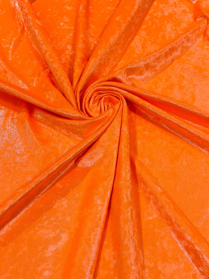 Foggy Foil Velvet Fabric - Neon Orange -  Oil Slick 58/60" Stretch Foil Velvet Black Light Fabric By Yard