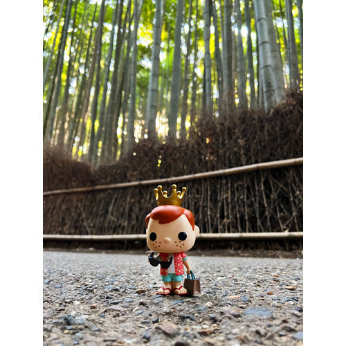 Freddy Funko visits Arashiyama Bamboo Forest Japan - 11 x 14 Metal Print by Nomading Nerds
