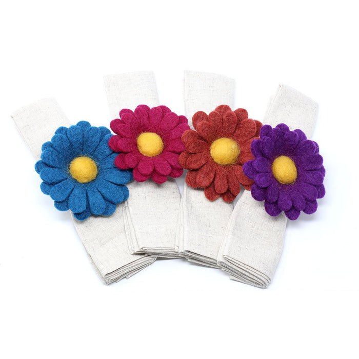 Gerber Daisy Napkin Rings - Set of Four Colors - Global Groove (T) - TheHomeToGo