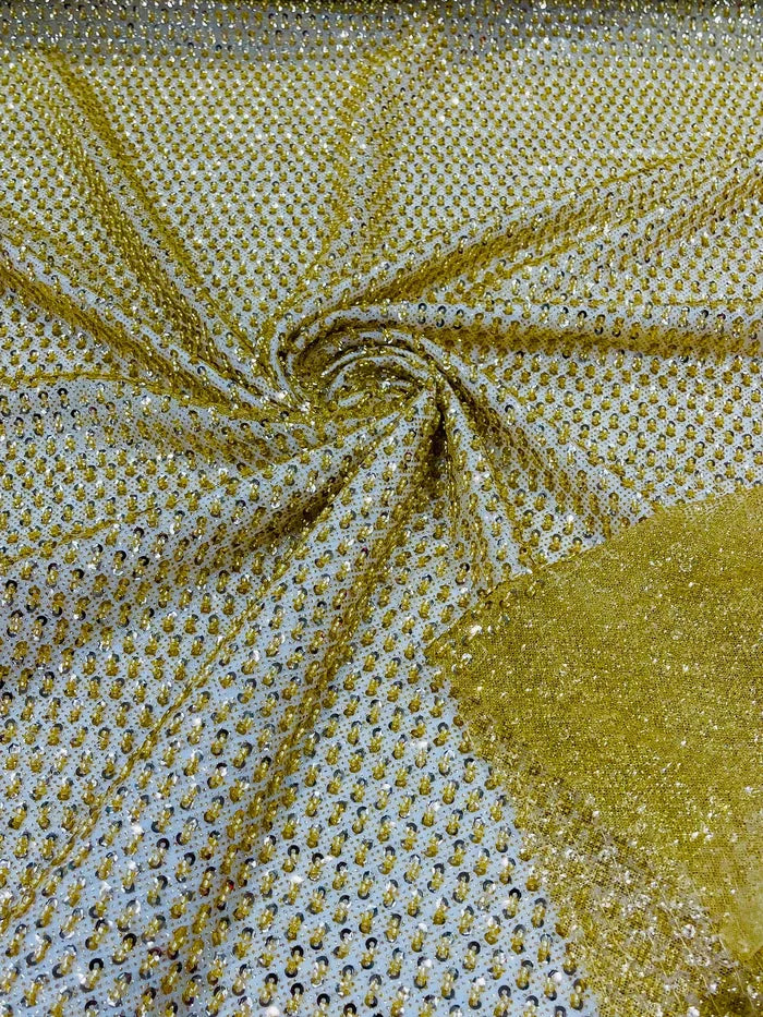 Glitter Tulle Bead Fabrics - Gold - 60" Wide Shiny Glitter Mesh Fabric Sold By The Yard
