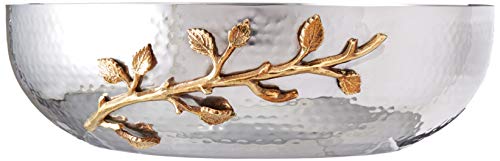 Golden Vine Hammered Salad Bowl, 12-Inch, Silver/Gold - EK CHIC HOME